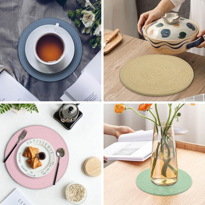 Round Placemats Set of 6, Cotton Rope Woven Table Mats, Hot Pads for Kitchen, Non Slip Heat