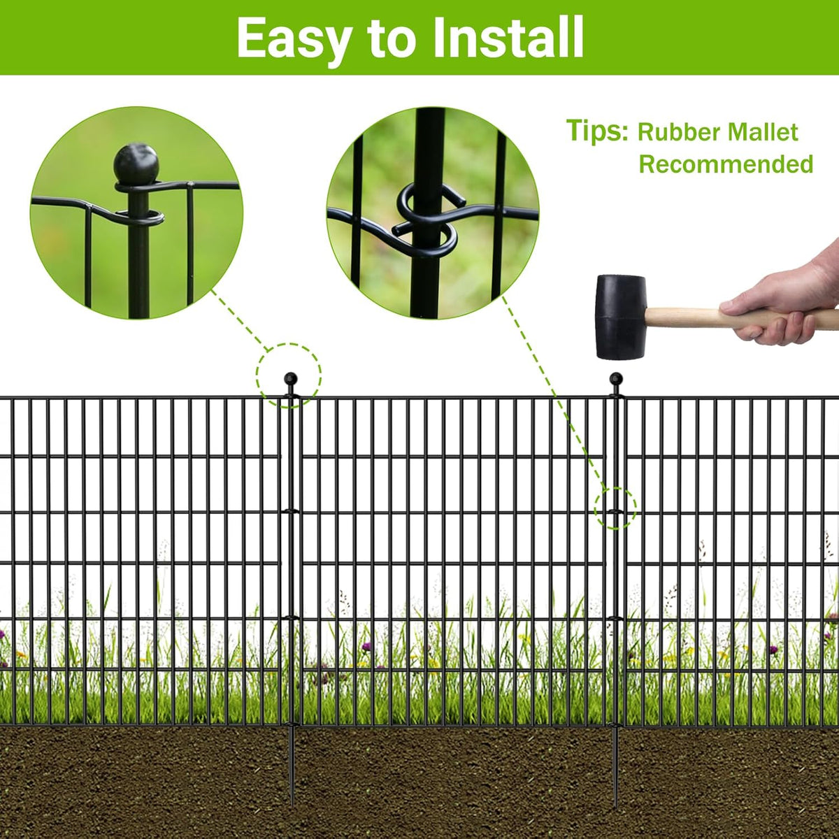 5 Panels No Dig Decorative Outdoor Garden Fence with Gate for Yard, 40 in(H) X 11.8 ft(L) Animal