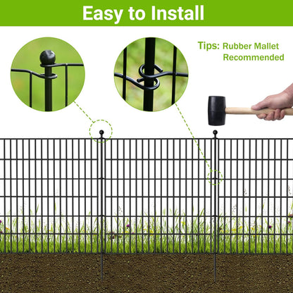 10 Panels No Dig Decorative Outdoor Garden Fence for Yard, 24 in(H) X 20 ft(L) Animal Barrier