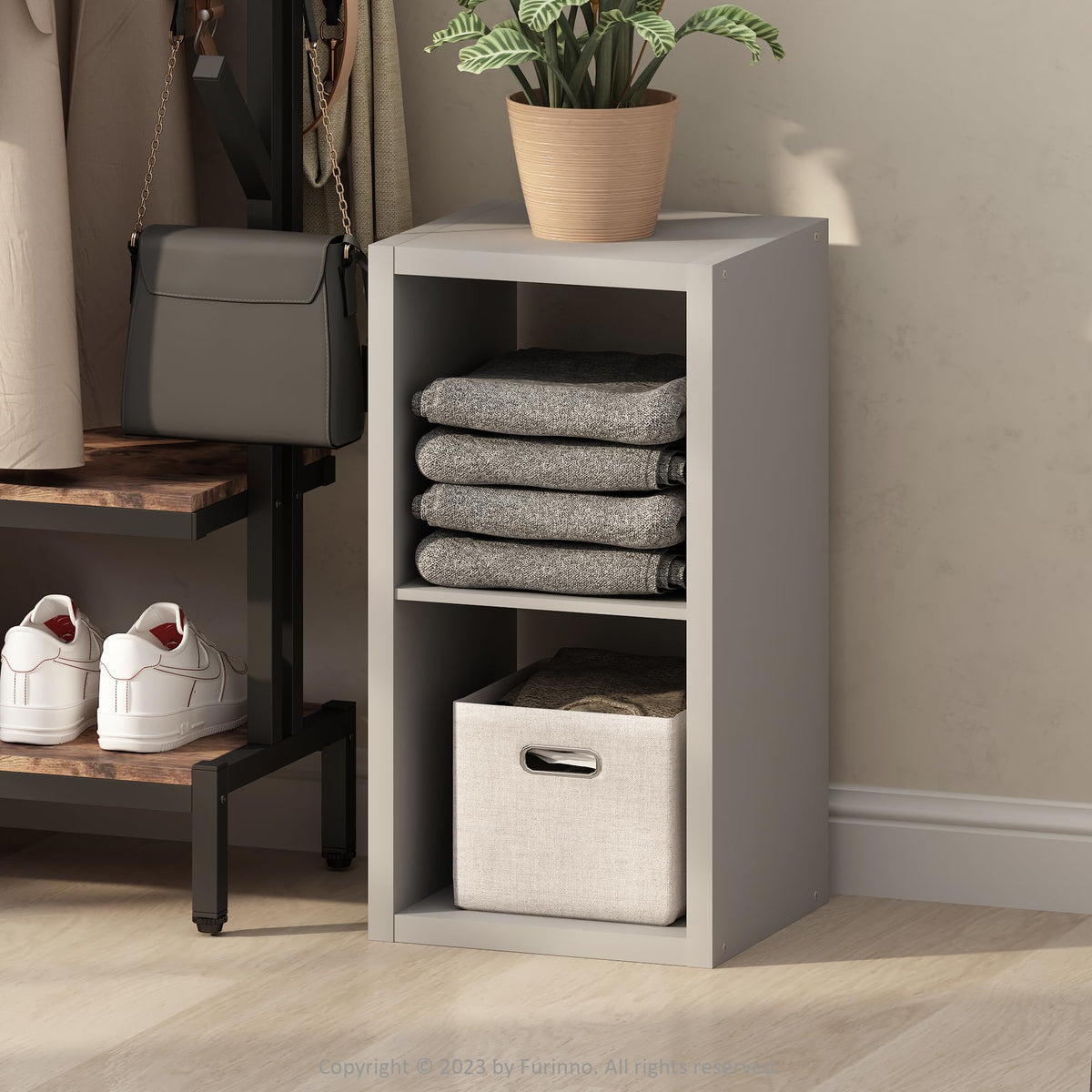Furinno Cubic Extra Thick 2-Cube Closet Organizers and Storage, Light Grey