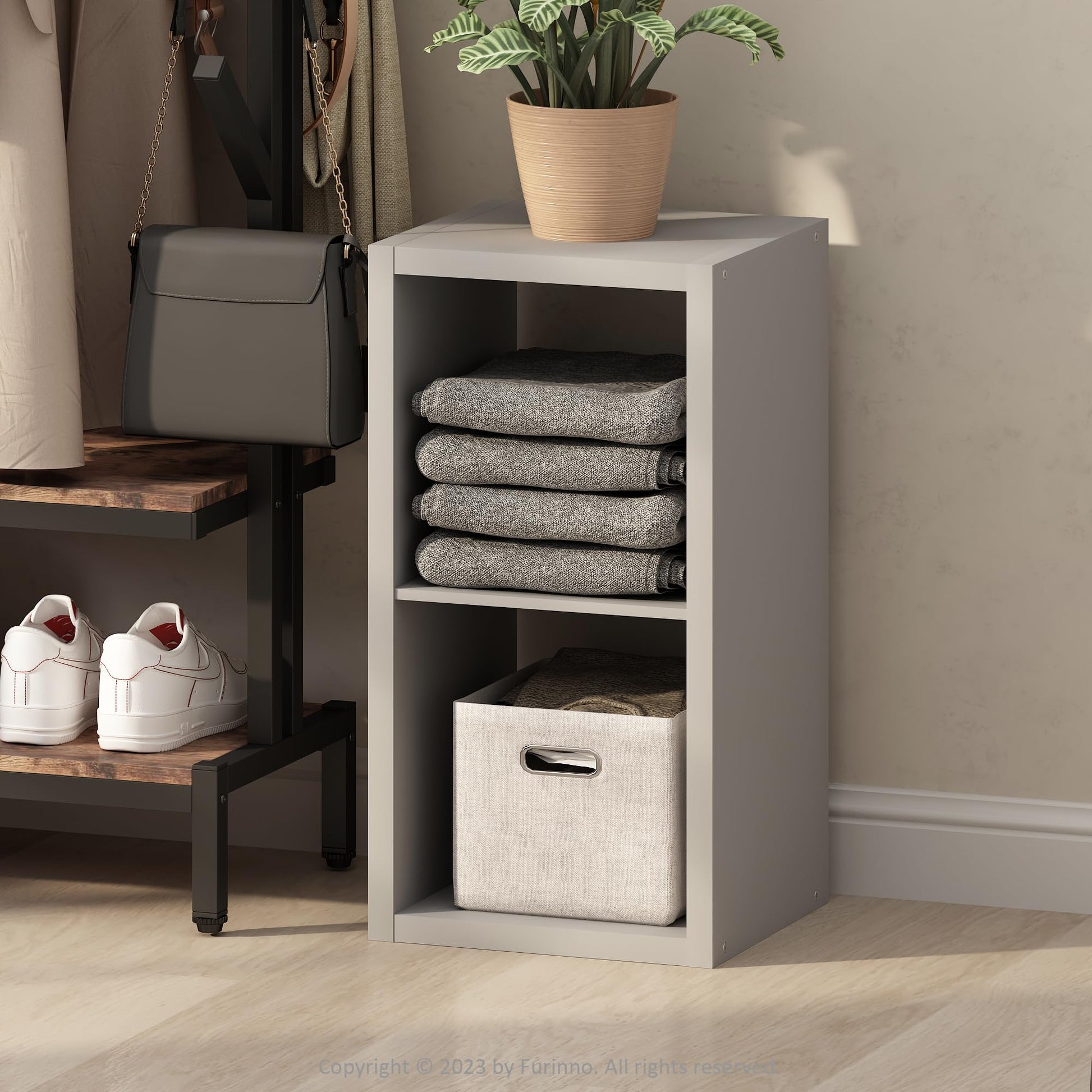 Furinno Cubic Extra Thick 2-Cube Closet Organizers and Storage, Light Grey