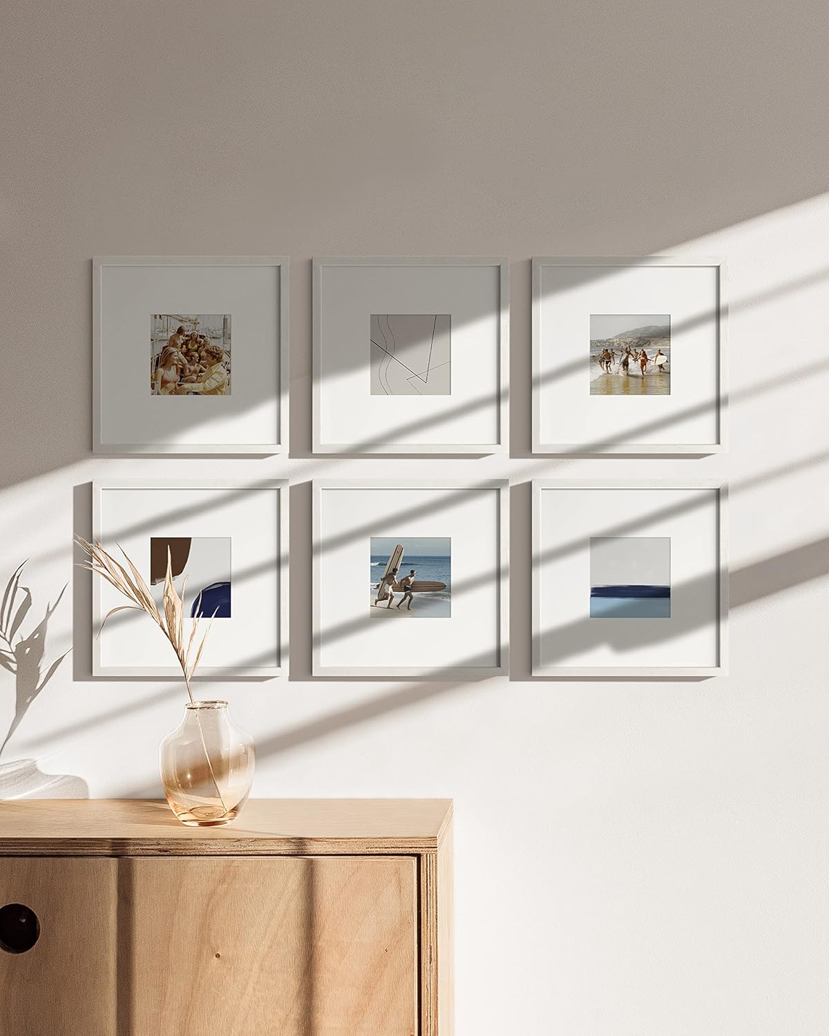 HAUS AND HUES Solid Oak Wood 10”x10” Picture Frames Matted to 5”x5” Set of 6 - Square White Picture