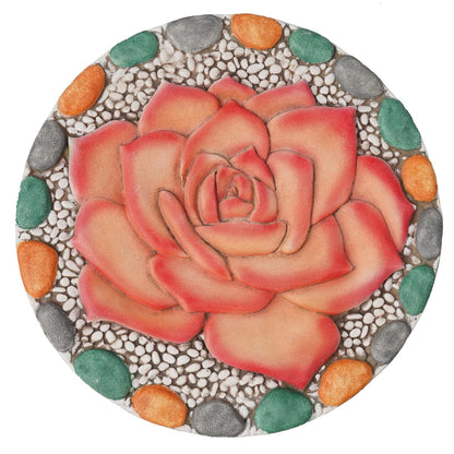 Decorative Rose Garden Stepping Stone - Stepping Stones Outdoor with Colorful Pebble Border, 10x10