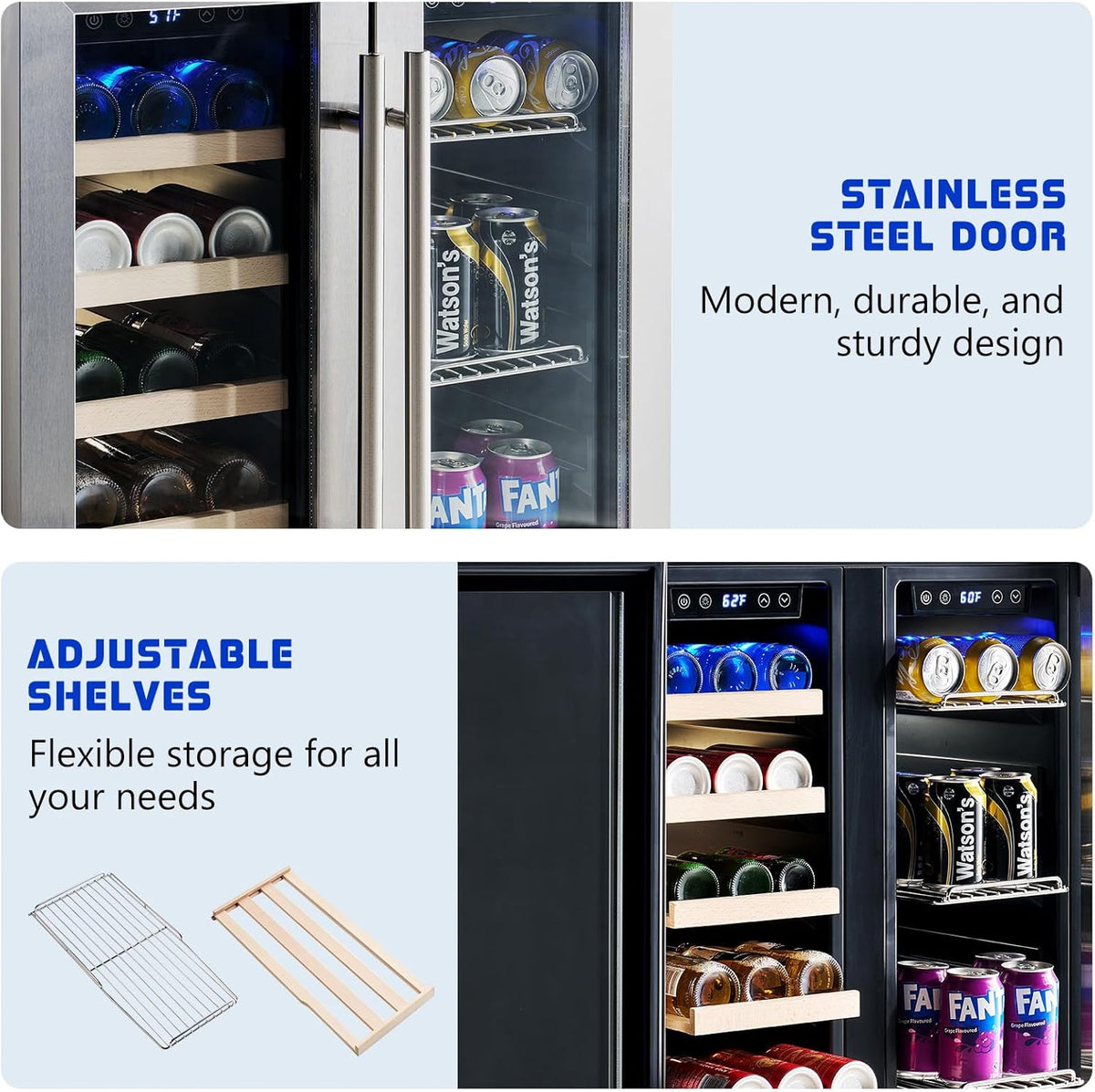 Albott Beverage Refrigerator - 24-Inch Dual Zone Cooler with Glass Door, Freestanding/Under Counter