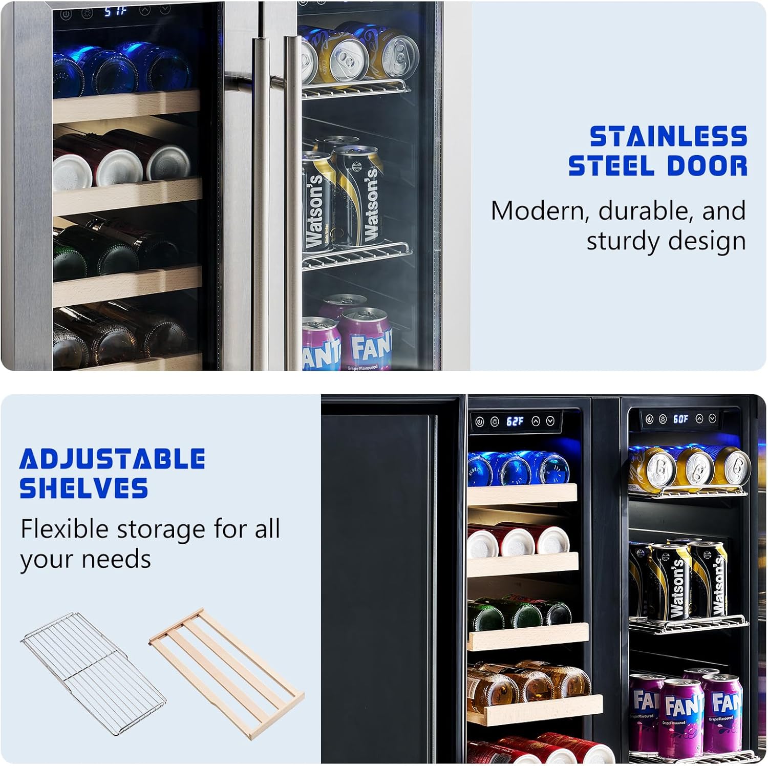 Albott Beverage Refrigerator - 24-Inch Dual Zone Cooler with Glass Door, Freestanding/Under Counter