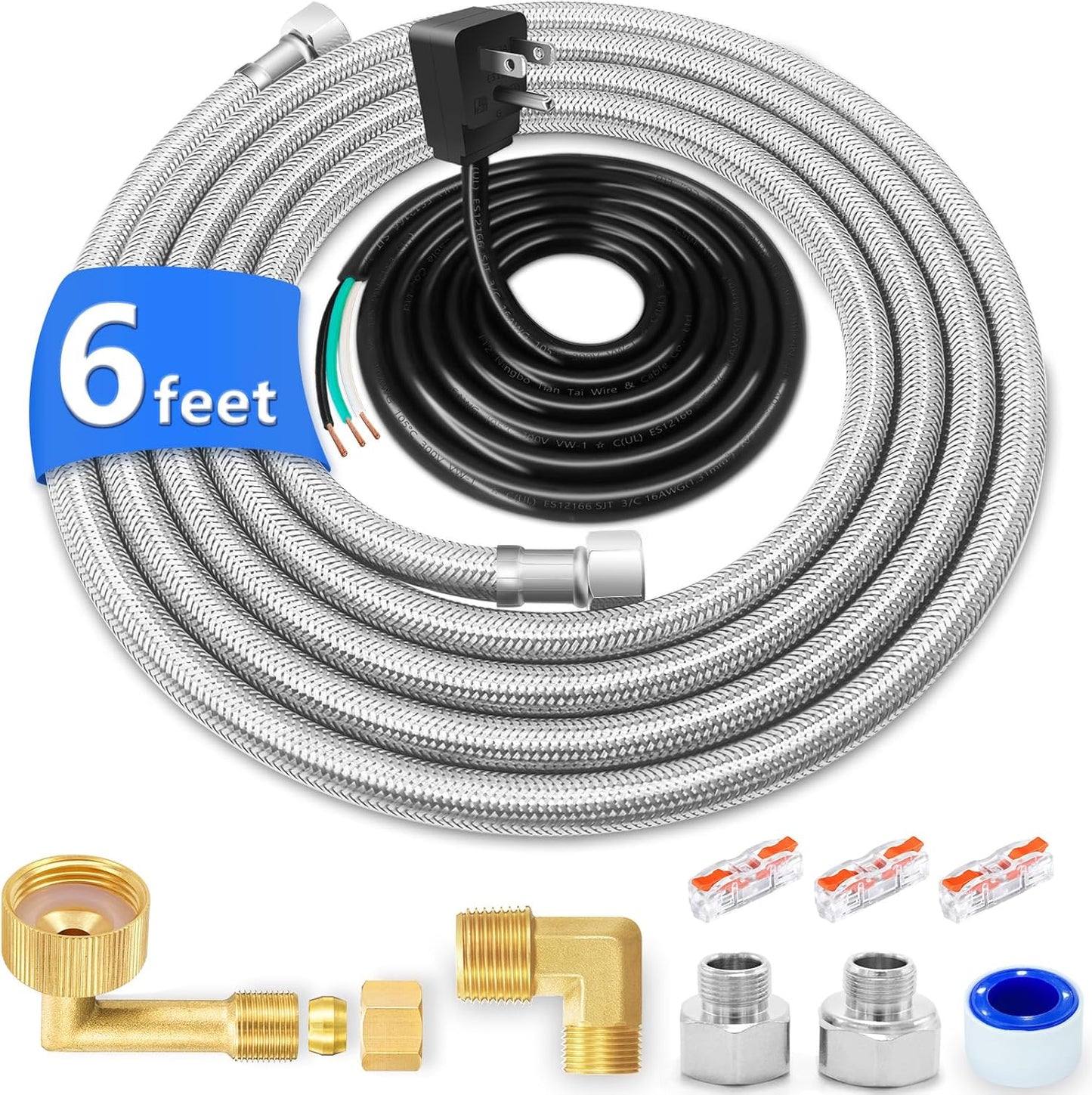 Dishwasher Installation Kit - 6 FT Stainless Steel Dishwasher Hose with 3/8" Compression