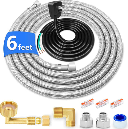 Dishwasher Installation Kit - 6 FT Stainless Steel Dishwasher Hose with 3/8" Compression