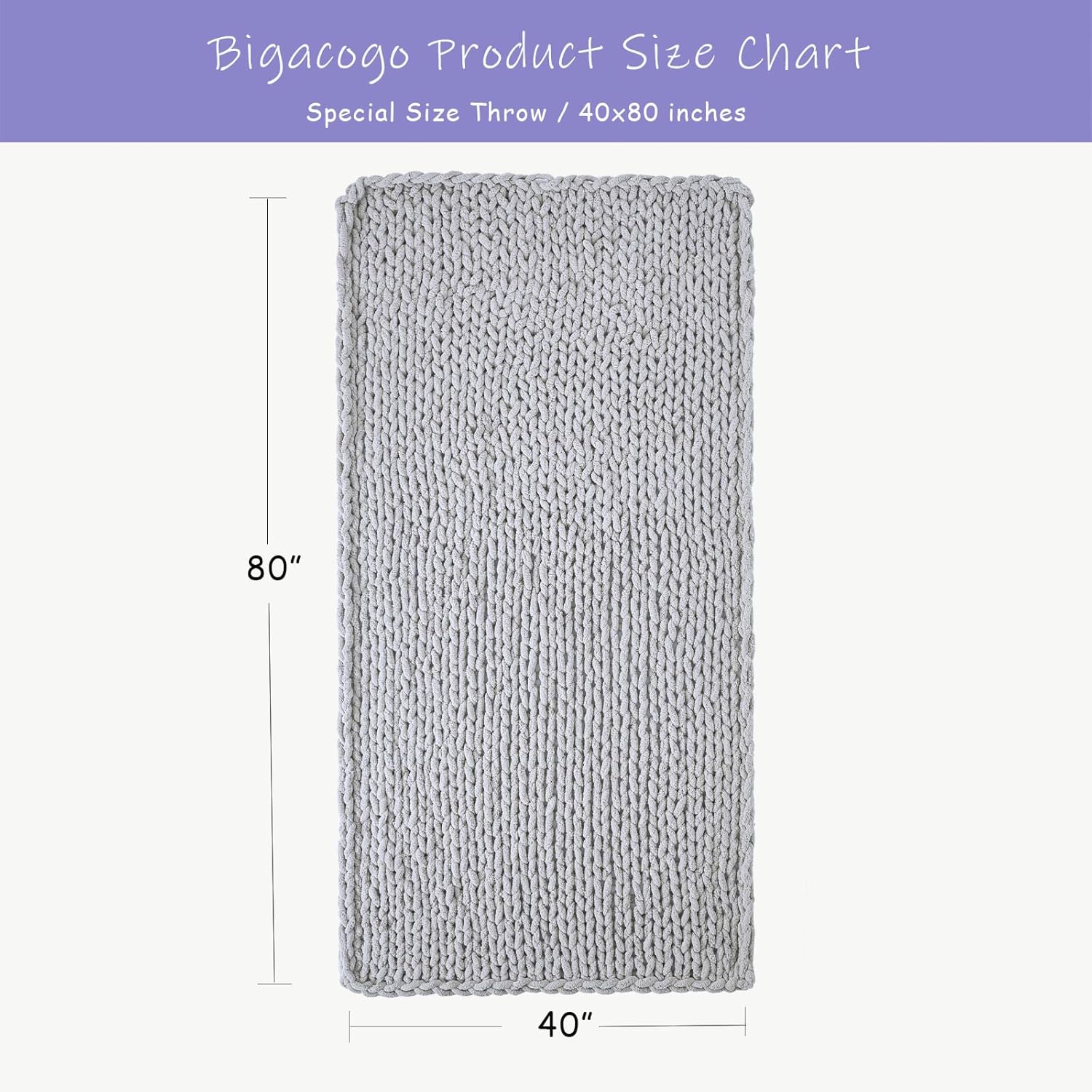 Bigacogo Chunky Knit Throw Blanket for Couch, 40x80 inches, 100% Hand Knitted with Thick Jumbo