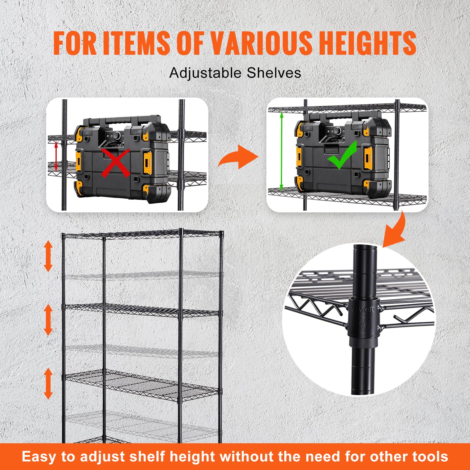VEVOR Storage Shelving Unit, 4-Tier Adjustable Storage Shelves, 48" L x 18" W x 74" H Garage