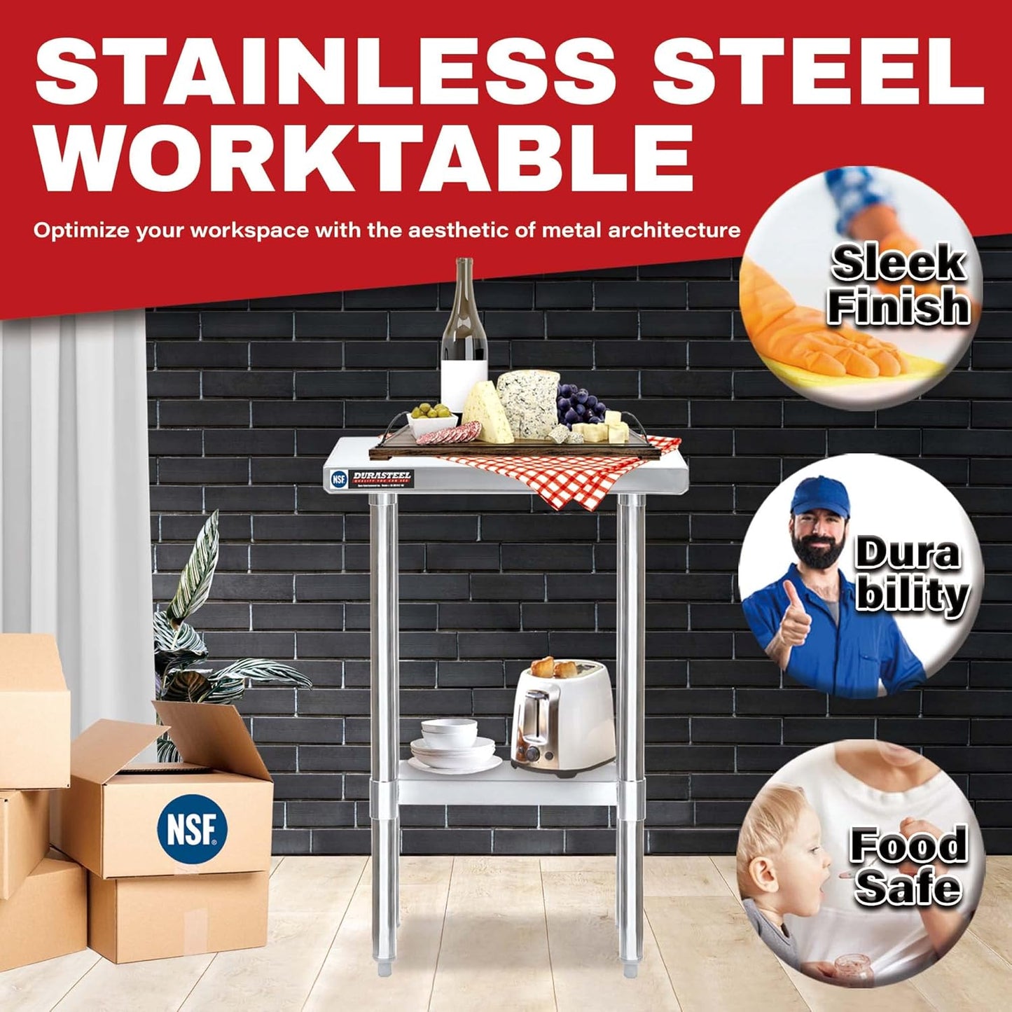 DuraSteel 24x12 Small Stainless Steel Table - NSF Metal Narrow Commercial Food Prep Side Worktable