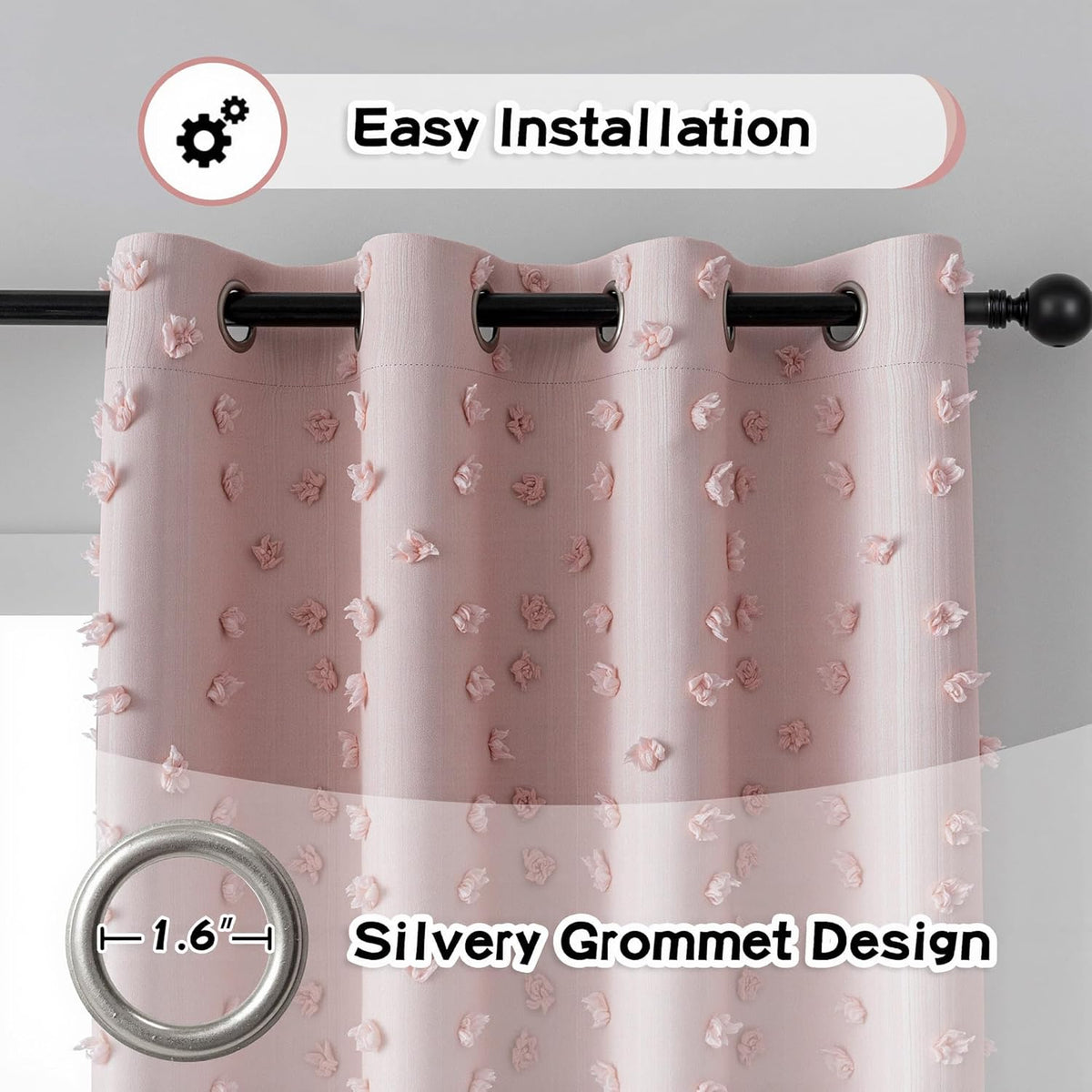 MYSKY HOME 100% Blackout Curtains for Girls Bedroom 84 Inch Long Total Light Blocking Blush Pink