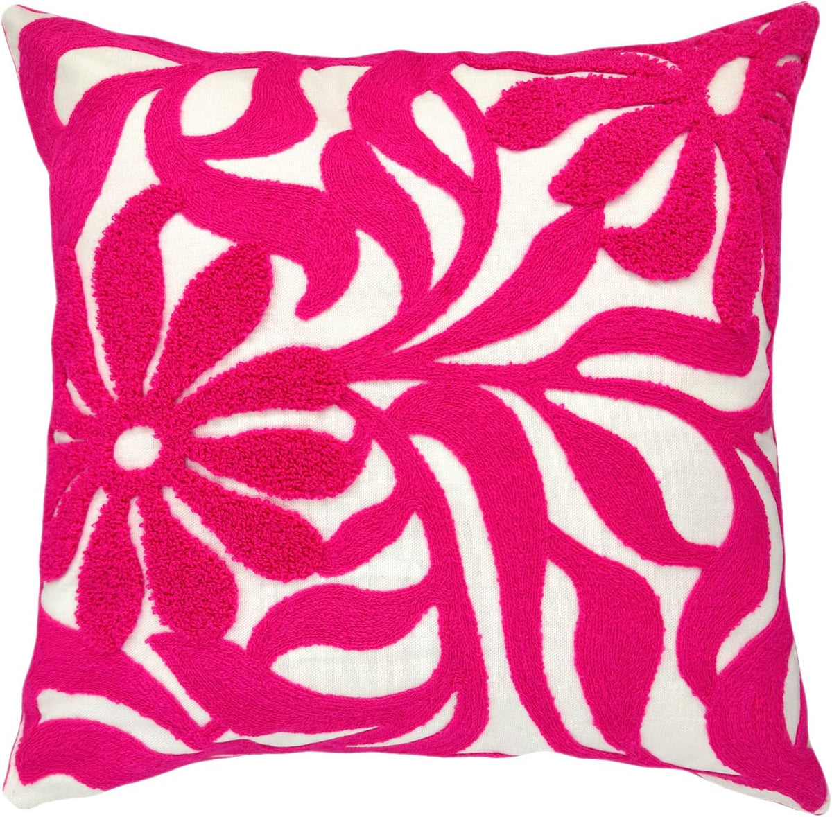Alysheer Farmhouse Floral Leaves Embroidered Decorative Throw Pillow Cover 18x18 inches, Boho