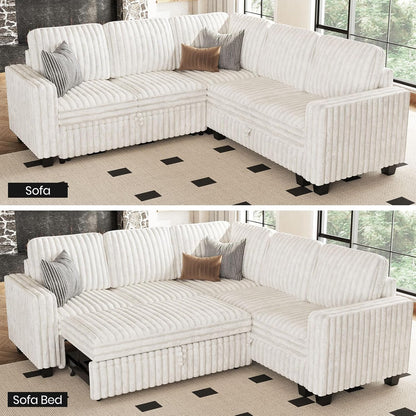 Belffin Plush Corduroy Modular Sectional Sofa with Pull Out Bed Convertible Small Sectional Corner