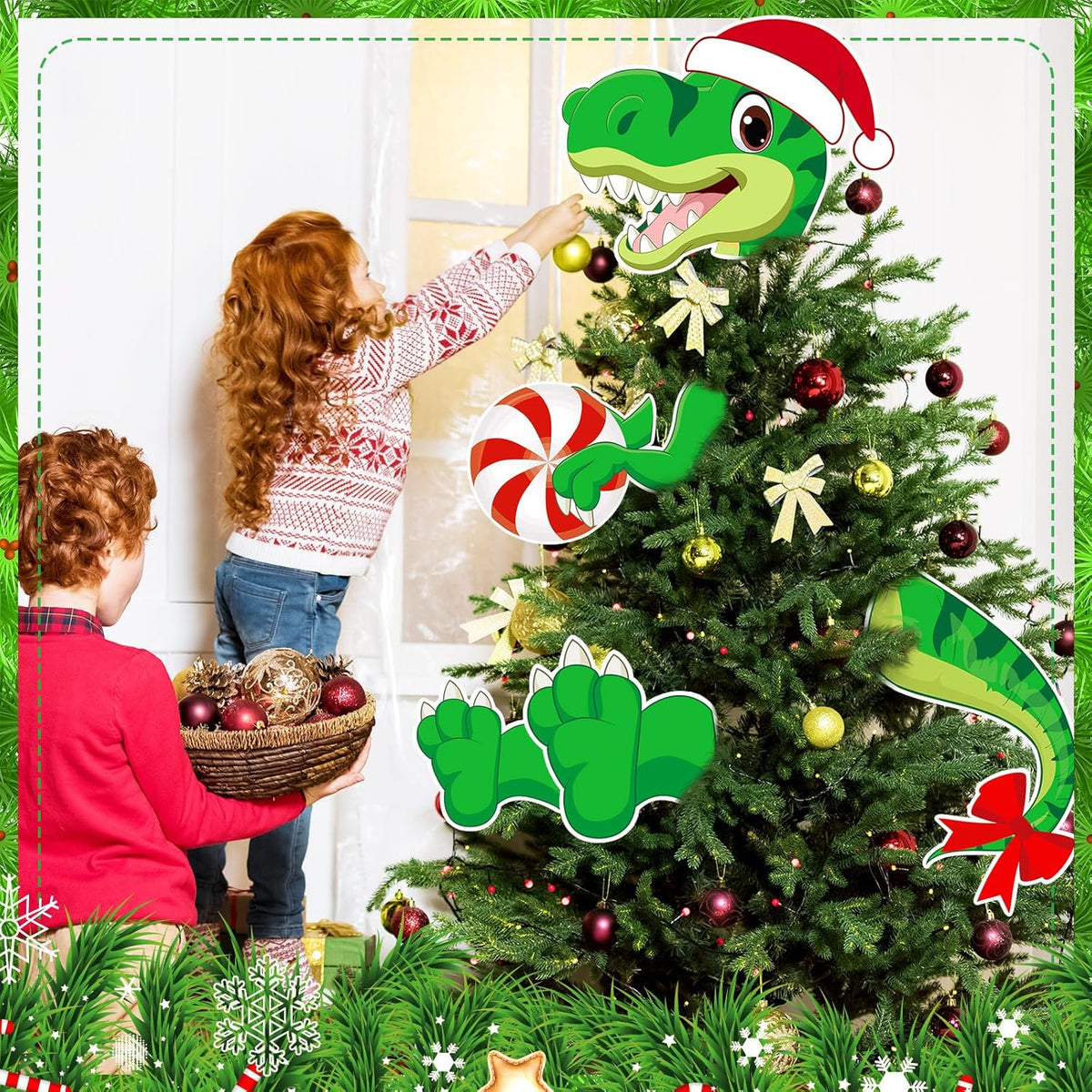 Dinosaur Christmas Tree Topper Decorations Head Arms and Legs Funny Xmas Ornament Decor for DIY