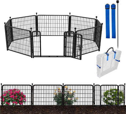 ADAVIN Garden Fencing 24 Inch High, Low Threshold Gate, 8 Panels Total 19.7 Ft(L), Temporary Fences