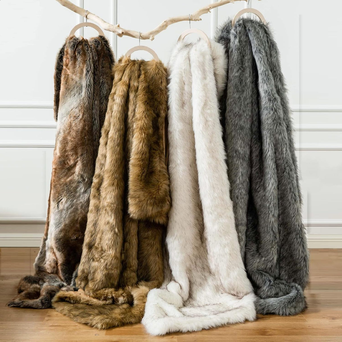 BATTILO HOME Luxury White Faux Fur Throw Blanket Long Pile with Black Tips, 51"x67", Super Warm