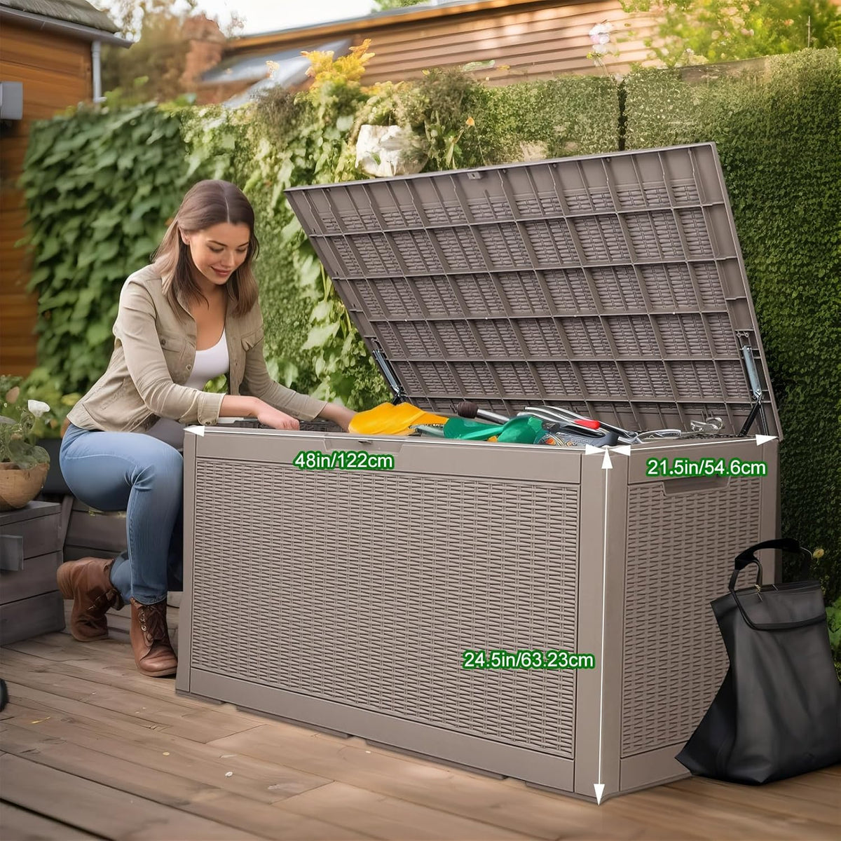 100 Gallon Outdoor Deck Box,Storage Lockable Waterproof Patio Furniture,Garden Tools,Cushions,Pool