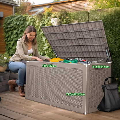 100 Gallon Resin Deck Box, Lockable Patio Outdoor Storage Box for Furniture, Garden Tools and Tools