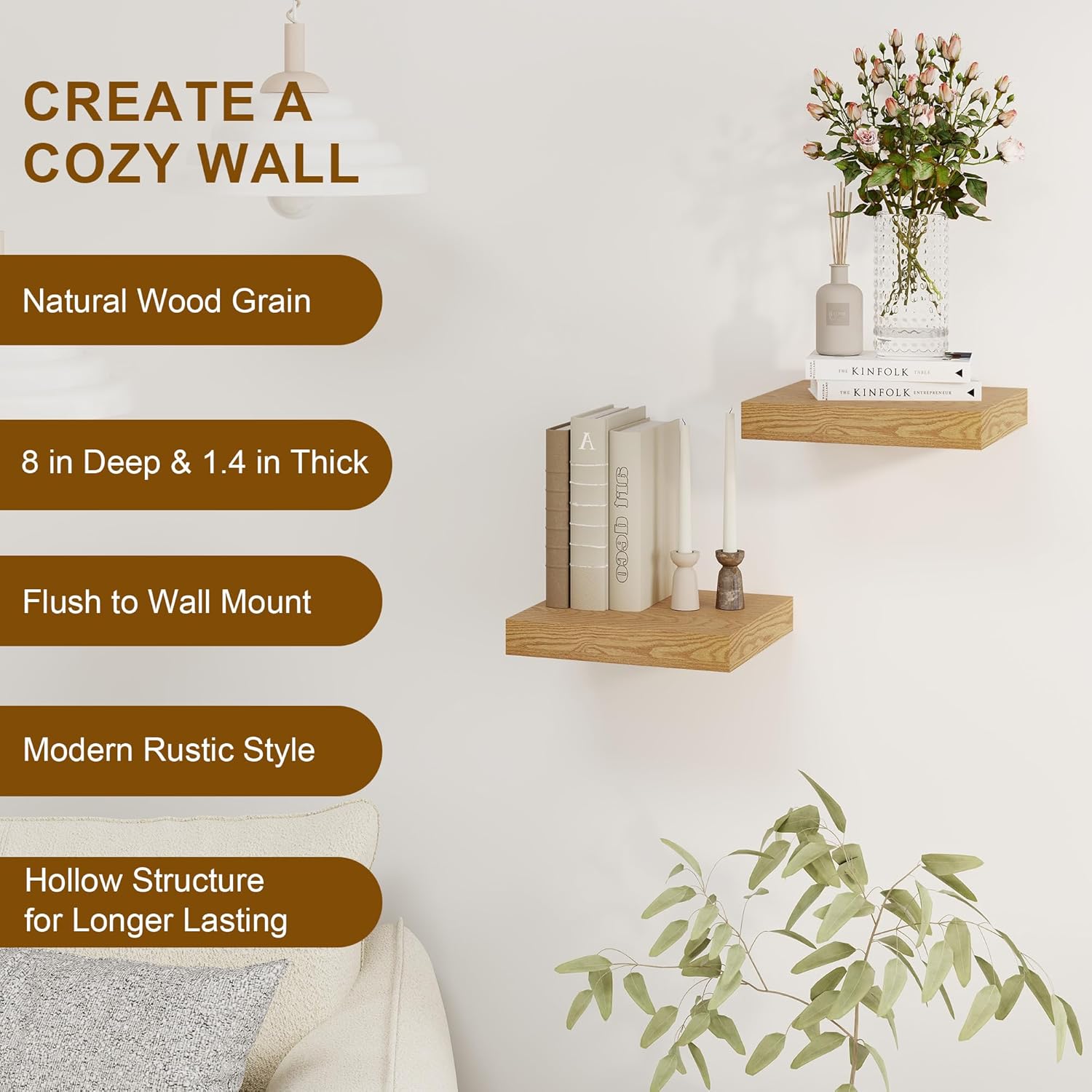 Fun Memories Floating Shelves, 8 Inch Deep Floating Shelves for Wall, 8 x 8 Wall Shelves, Rustic