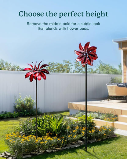 Wind Spinners Outdoor - Red Metal Windmill with Stake for Yard and Garden, Kinetic Wind Sculptures