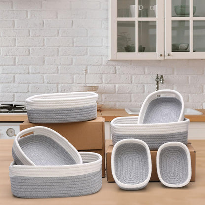 7 Piece Cotton Rope Woven Basket Set - Small Basket for Baby Nursery, Pets, Montessori, Dog & Cat