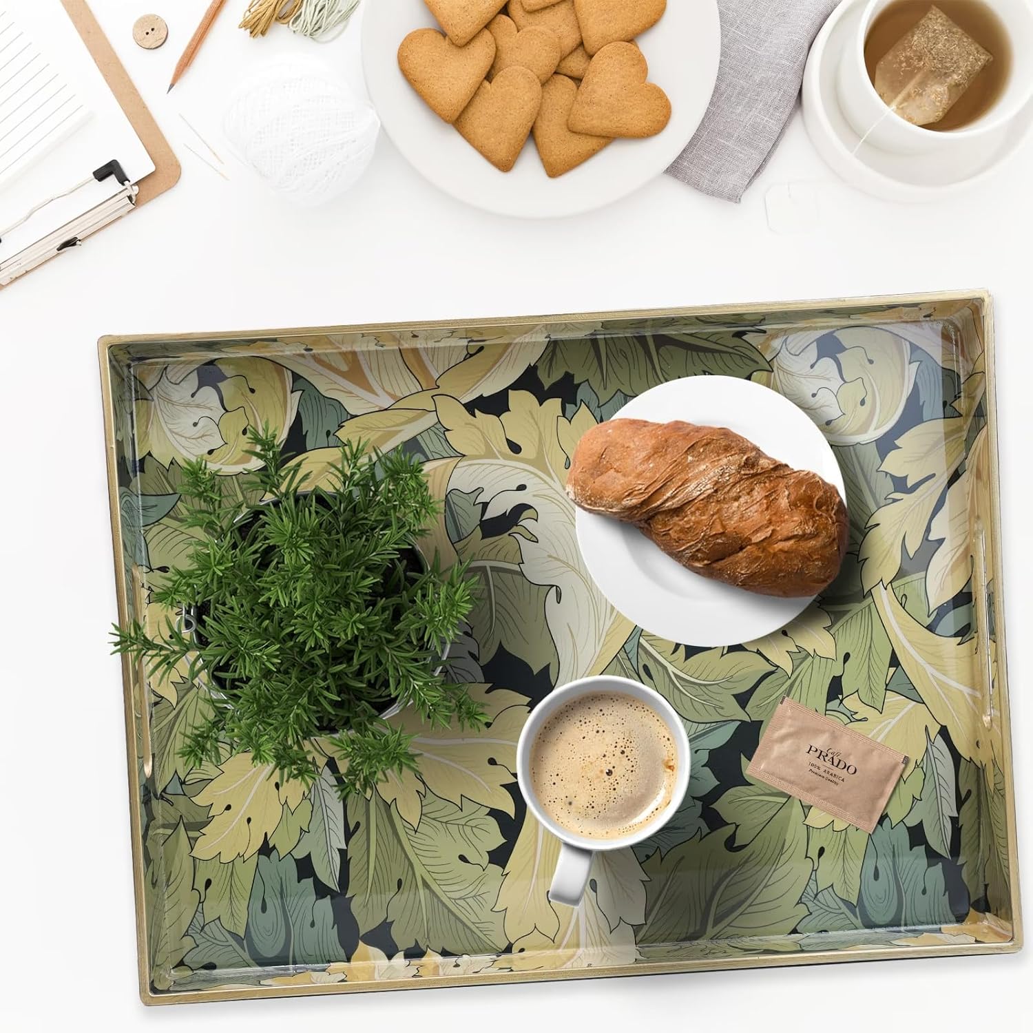 Spsyrine Serving Tray with Handles, Plastic Decorative Tray for Coffee Table, Living Room, Home