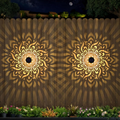 4 Pack Large Solar Fence Lights Metal Solar Powered Outdoor Wall Deck Step Lights Mandala Theme