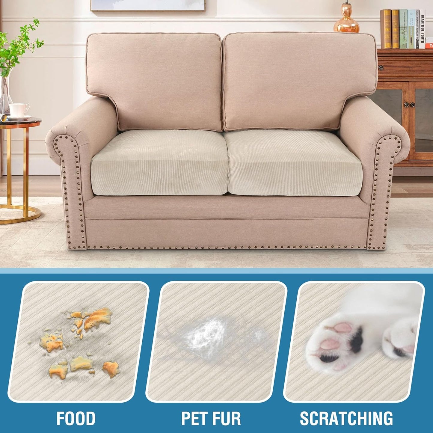 H.VERSAILTEX Velvet Stretch Couch Cushion Cover Plush Cushion Slipcover for Chair Loveseat Sofa