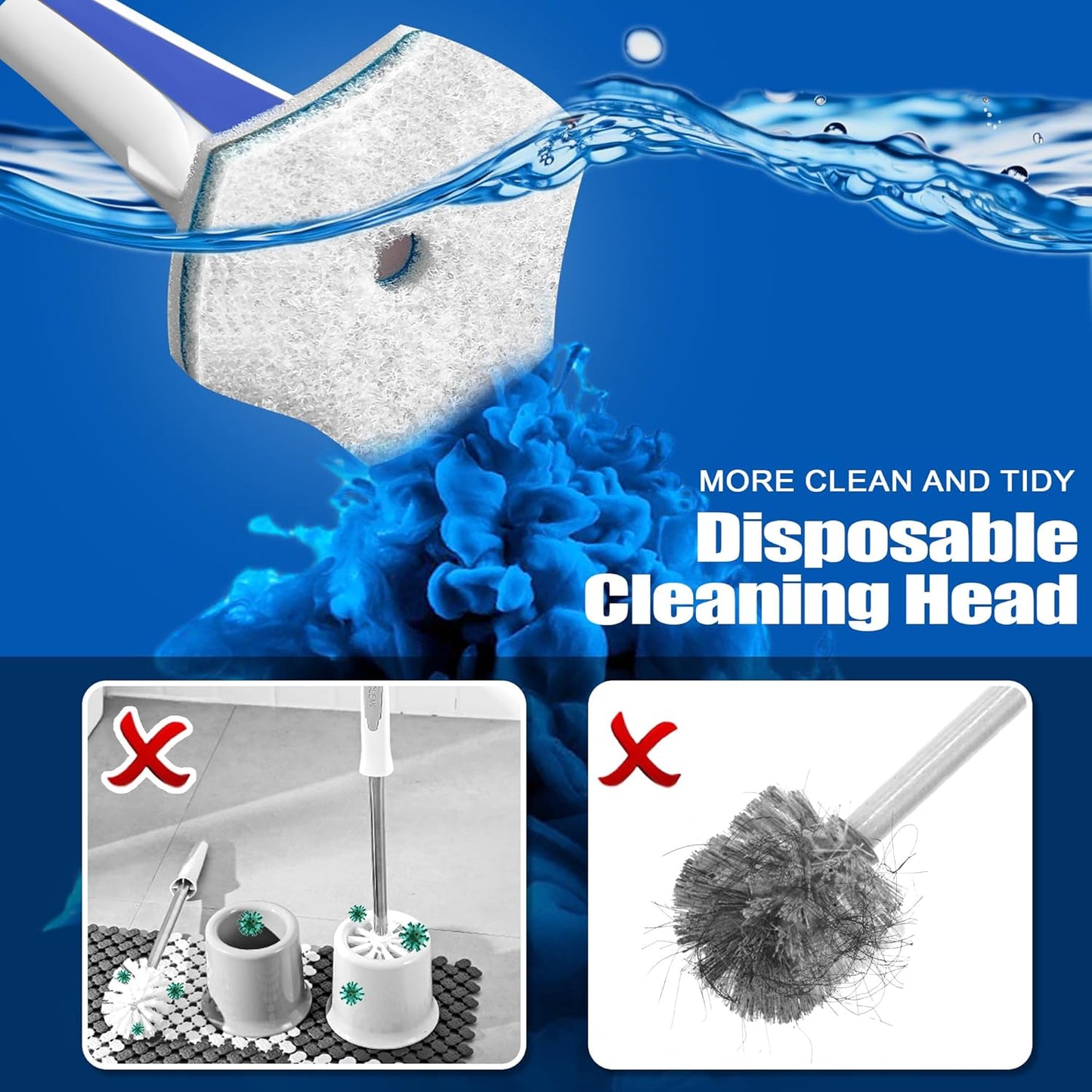 JEHONN Disposable Toilet Brush with 48 Wand Cleaner Refills, Wall Mounted Toilet Bowl Brush Holder