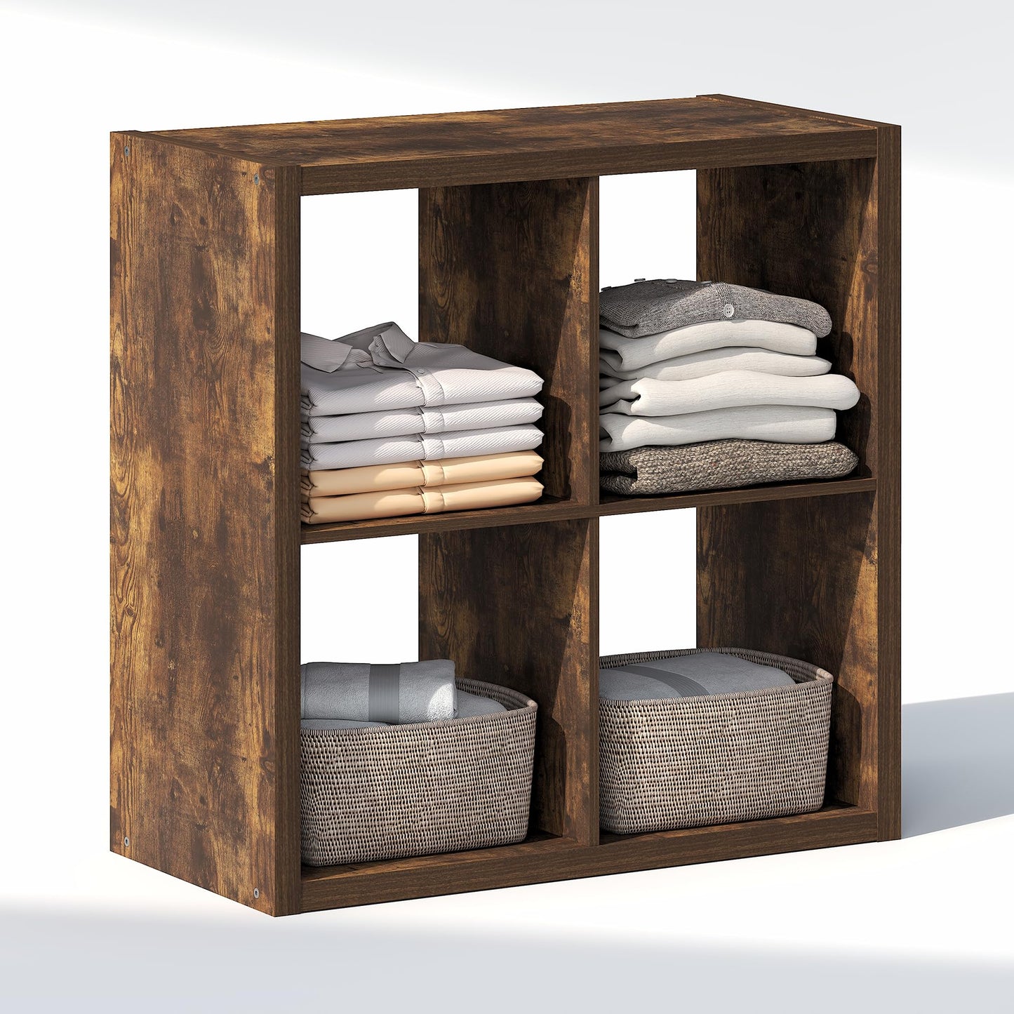 Furinno Cubic Extra Thick 4-Cube Closet Organizers and Storage, Amber Pine
