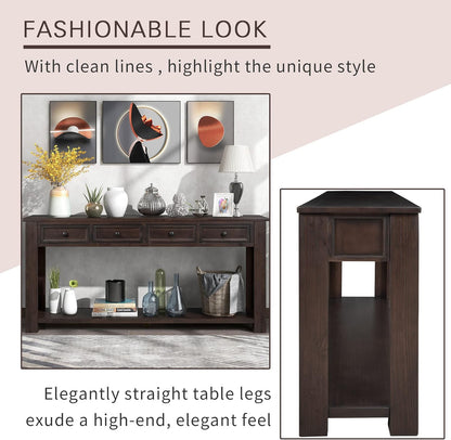 63" Solid Wood Console Table Sofa Table with Storage Drawers and Bottom Shelf,Farmhouse Entryway