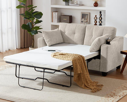 CHIC HOUSE Pull Out Sofa Bed, Full Size Sleeper Sofa, 2-in-1 Convertible Corduroy Couch with USB