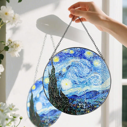 Stained Glass Window Hanging, Pauyadu Van Gogh Starry Night Sun Catchers, Stained Glass Suncatcher