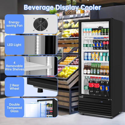 Commercial Beverage Refrigerator, 24.5 Inch 15 Cu. Ft. Drink Fridge, Display Refrigerator with