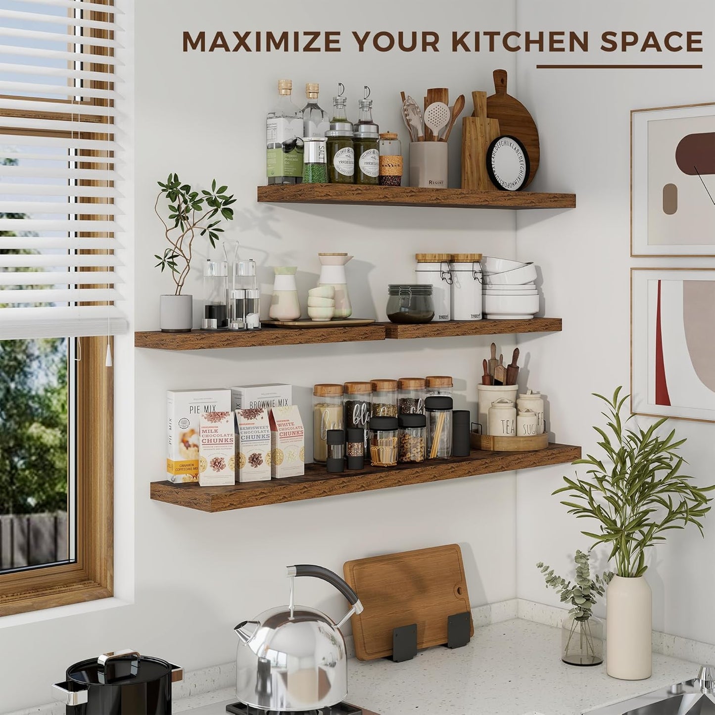24 inch Floating Shelves Long Floating Shelves for Wall Large Wall Mounted Shelves with Invisible