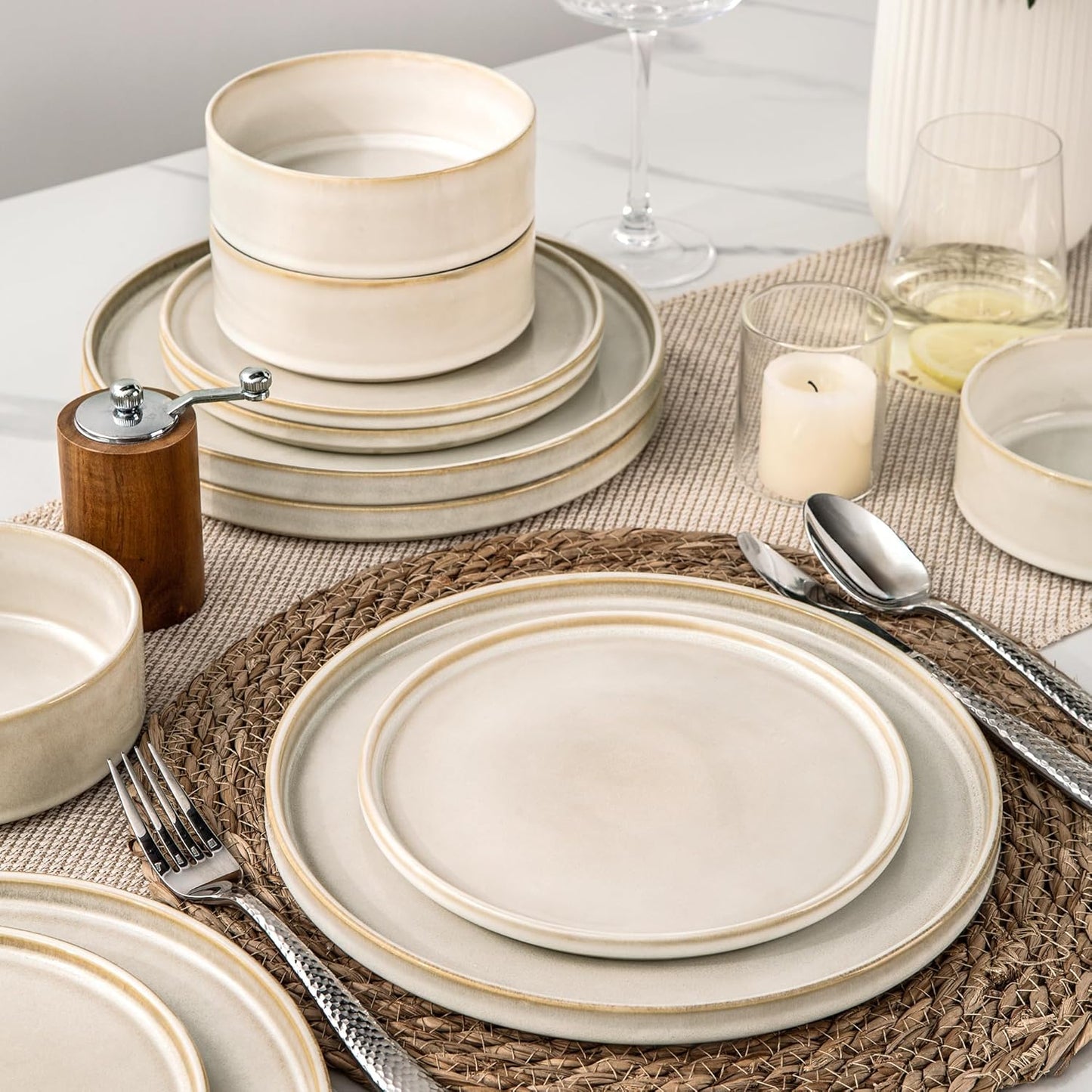 AmorArc Ceramic Dinnerware Sets, Handmade Reactive Glaze Stoneware Plates and Bowls Sets,Highly