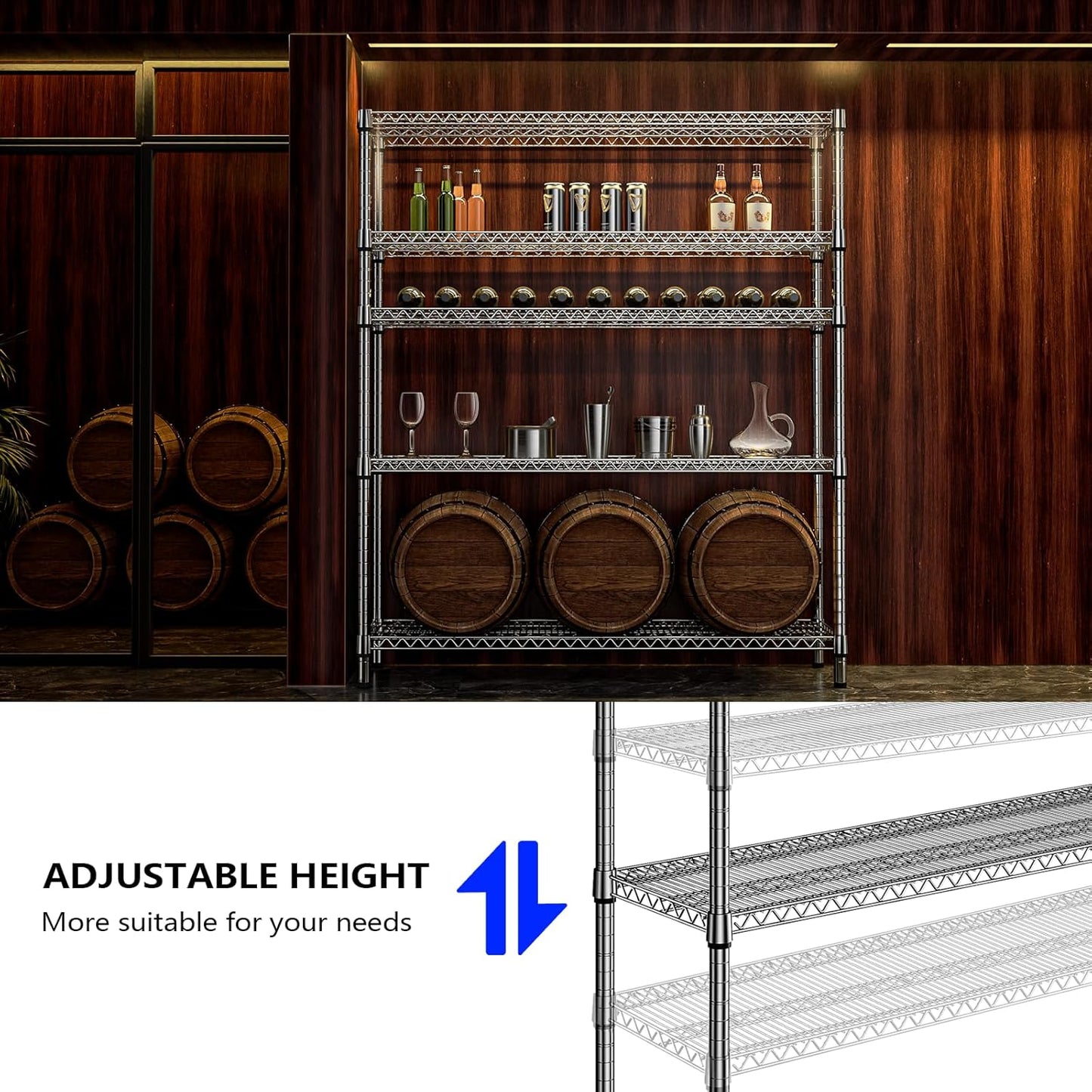 2200 Lbs 5 Tier Storage Rack Metal Wire Shelving Unit, Storage Standing Shelf Organizer for Laundry