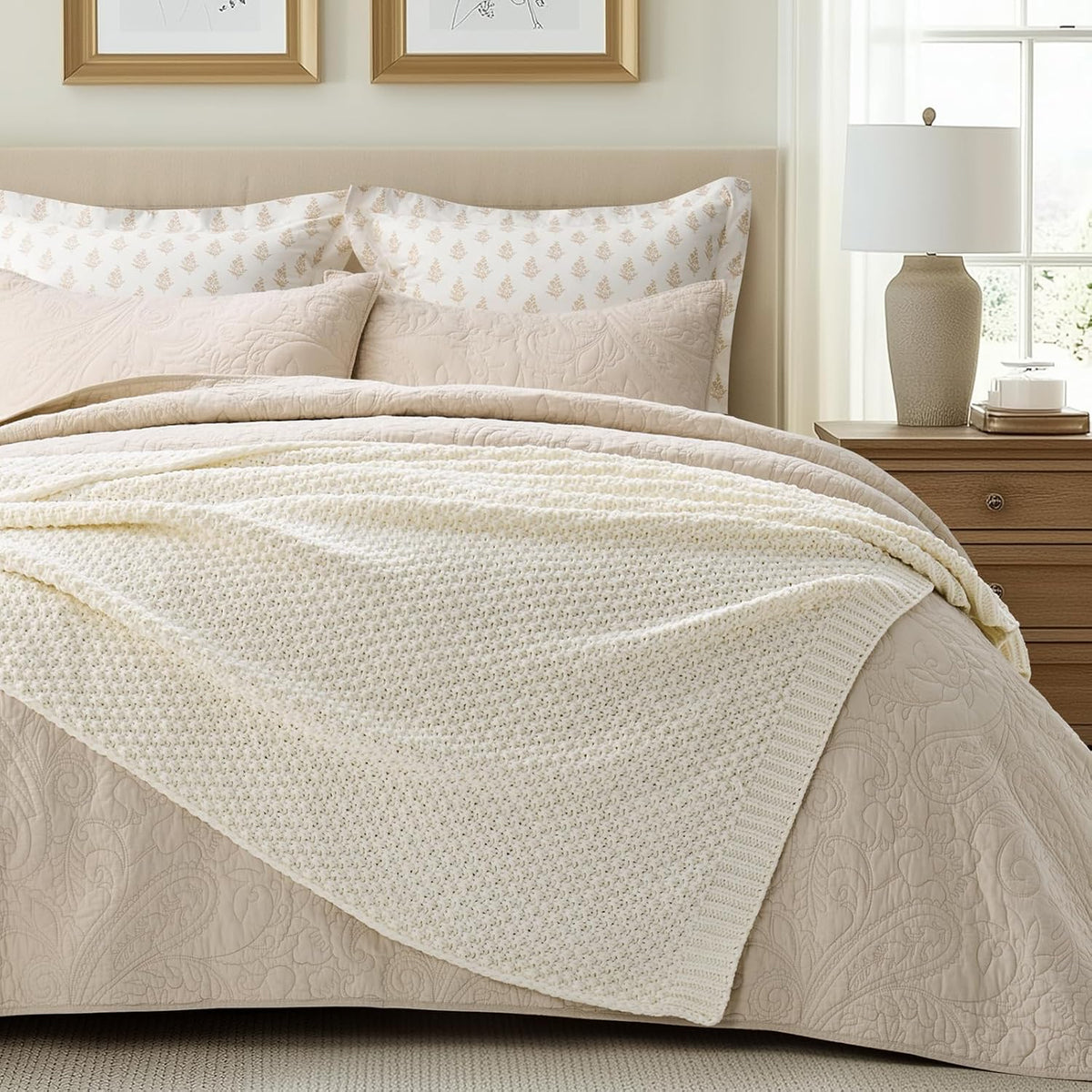 Chunky Chenille Knit Throw Blanket for Couch, Soft Luxurious Moss Stitch Blankets for Bed, Cozy