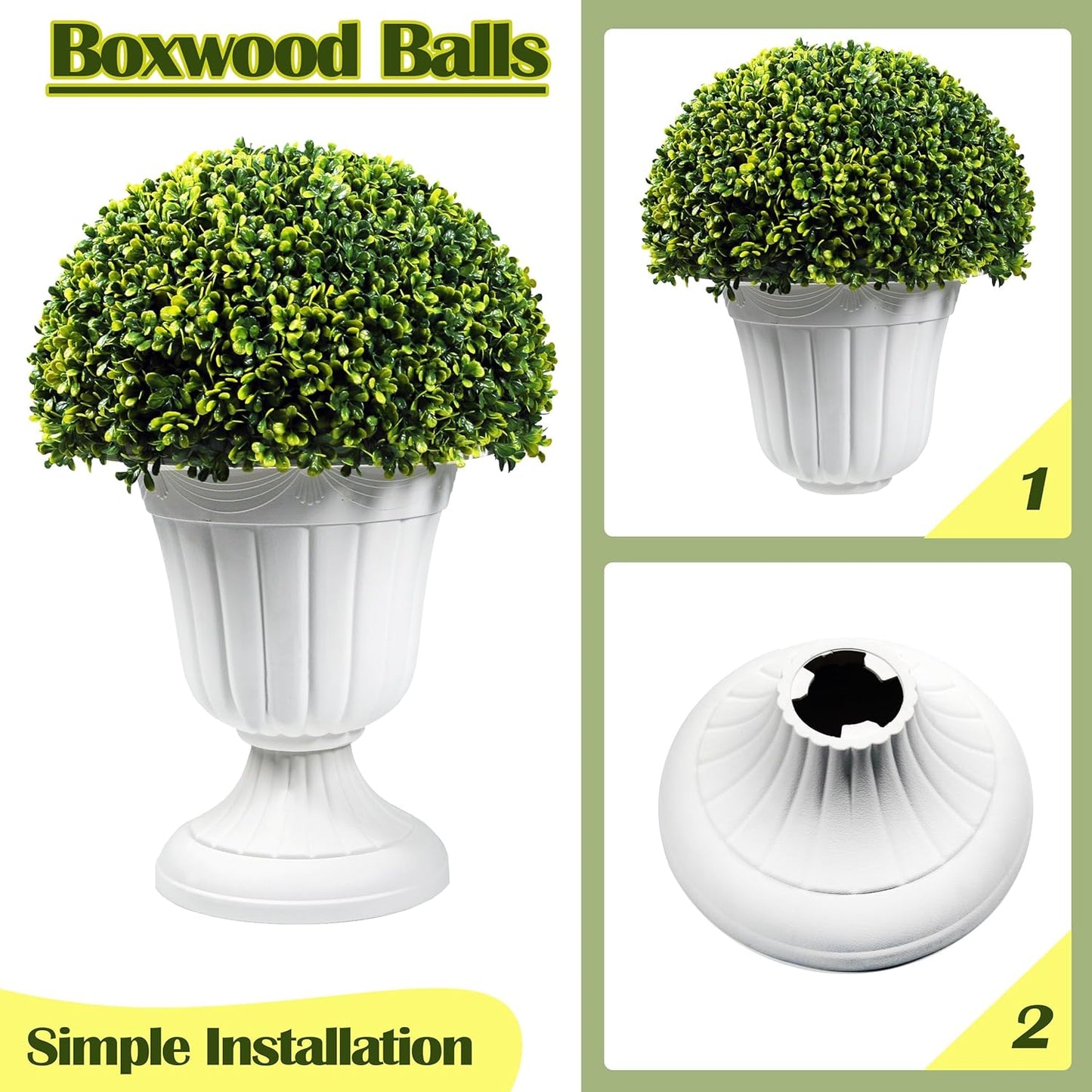 Sunnyglade 2 PCS 23”Artificial Plastic Boxwood Ball Tree，Faux Potted Decorative Topiary Plant，UV