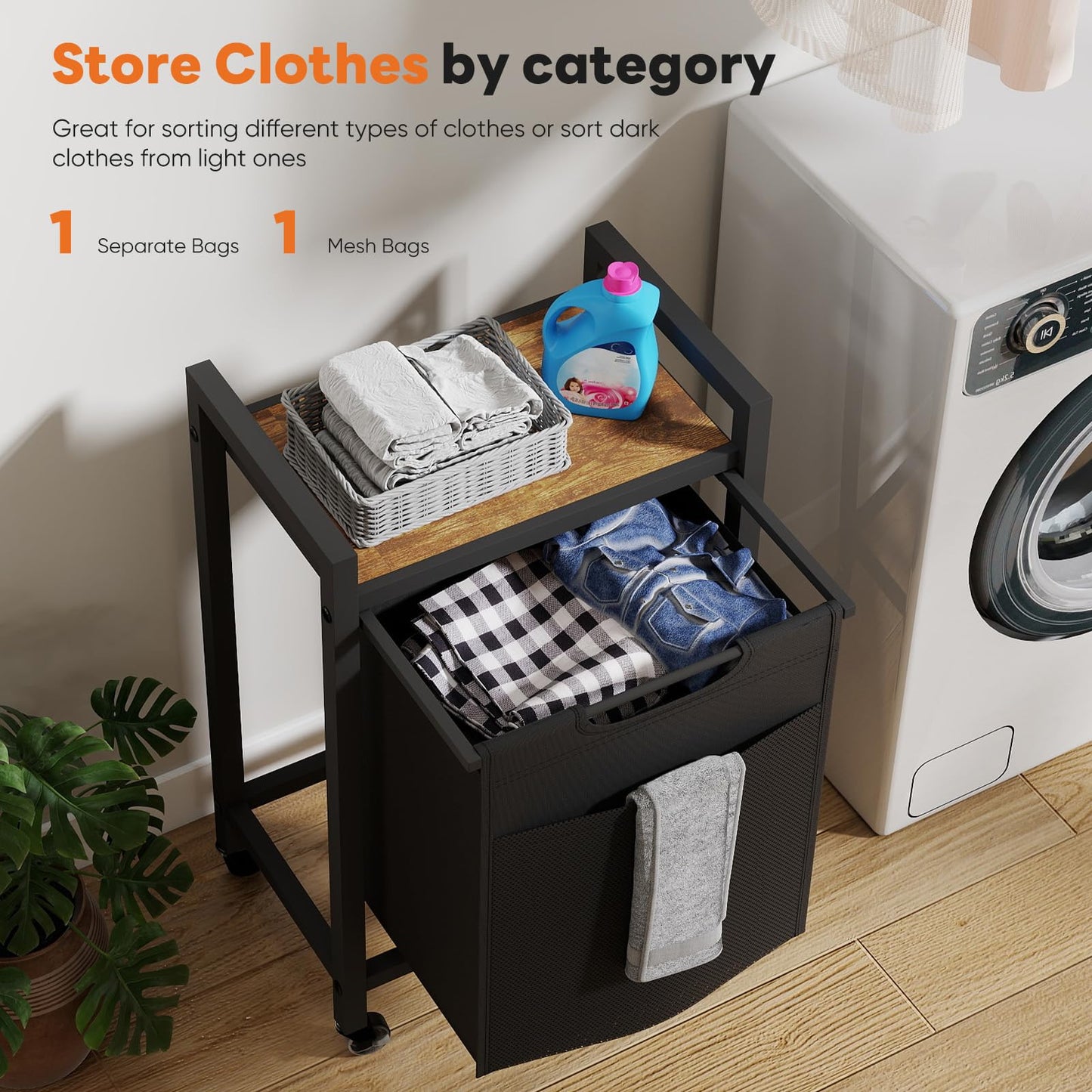 DUMOS Laundry Sorter Hamper, 18.3Gal (69L) Rolling Laundry Basket