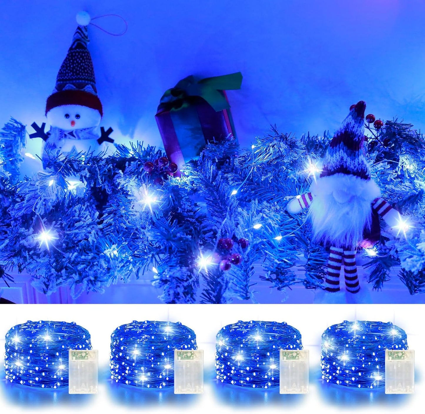 4 Pack 60LED Christmas Fairy Lights Battery Operated - 20FT Twinkle Lights with 2 Lighting Modes