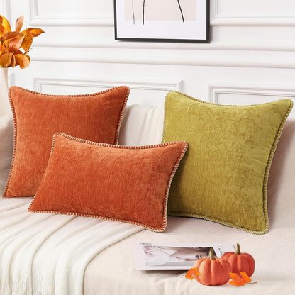 decorUhome Fall Chenille Soft Throw Pillow Covers 16x16 Set of 2, Farmhouse Velvet Neutral