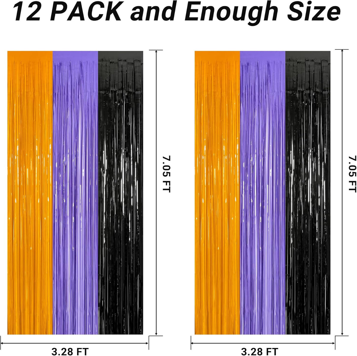 12 Pack Halloween Decor, 3.28 FT x 7.05 FT Orange Purple Black Fringe Curtains, Funny Wall Backdrop