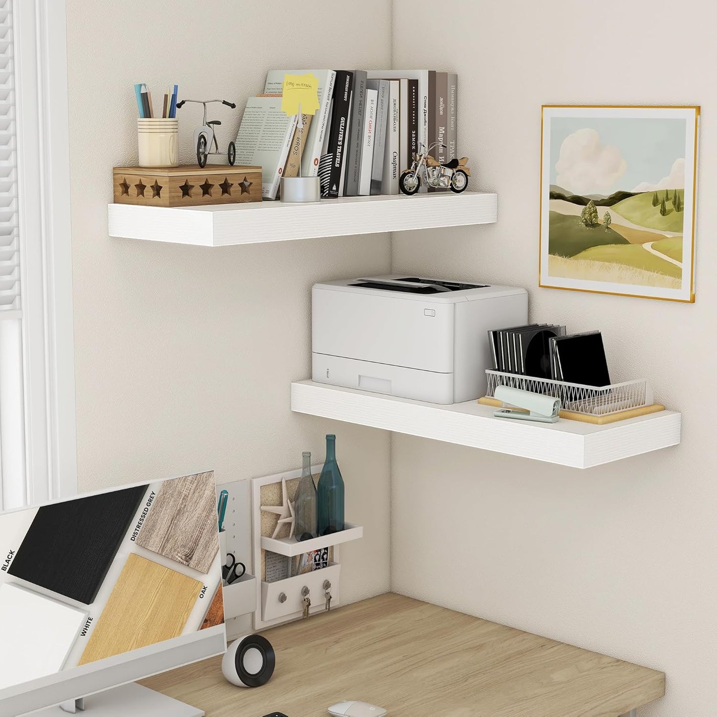 Deep Floating Shelves | 30 Inch Floating Shelves for Wall Set of 2 | 12 Inch Deep White Shelves for
