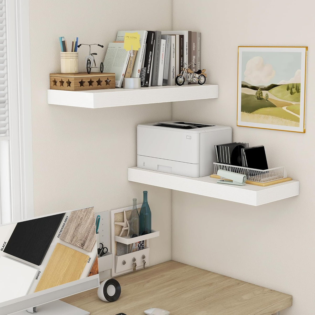 Deep Floating Shelves | 30 Inch Floating Shelves for Wall Set of 2 | 12 Inch Deep White Shelves for