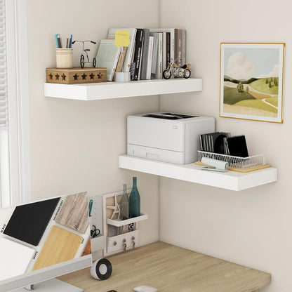 Deep Floating Shelves | 30 Inch Floating Shelves for Wall Set of 2 | 12 Inch Deep White Shelves for