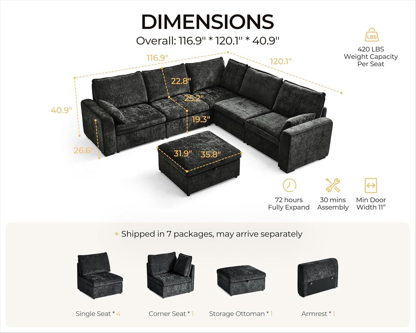 Oversized Modular Sofa Comfy Cloud Couch with Storage, Extra Deep Plush Sectional Sofa Set for