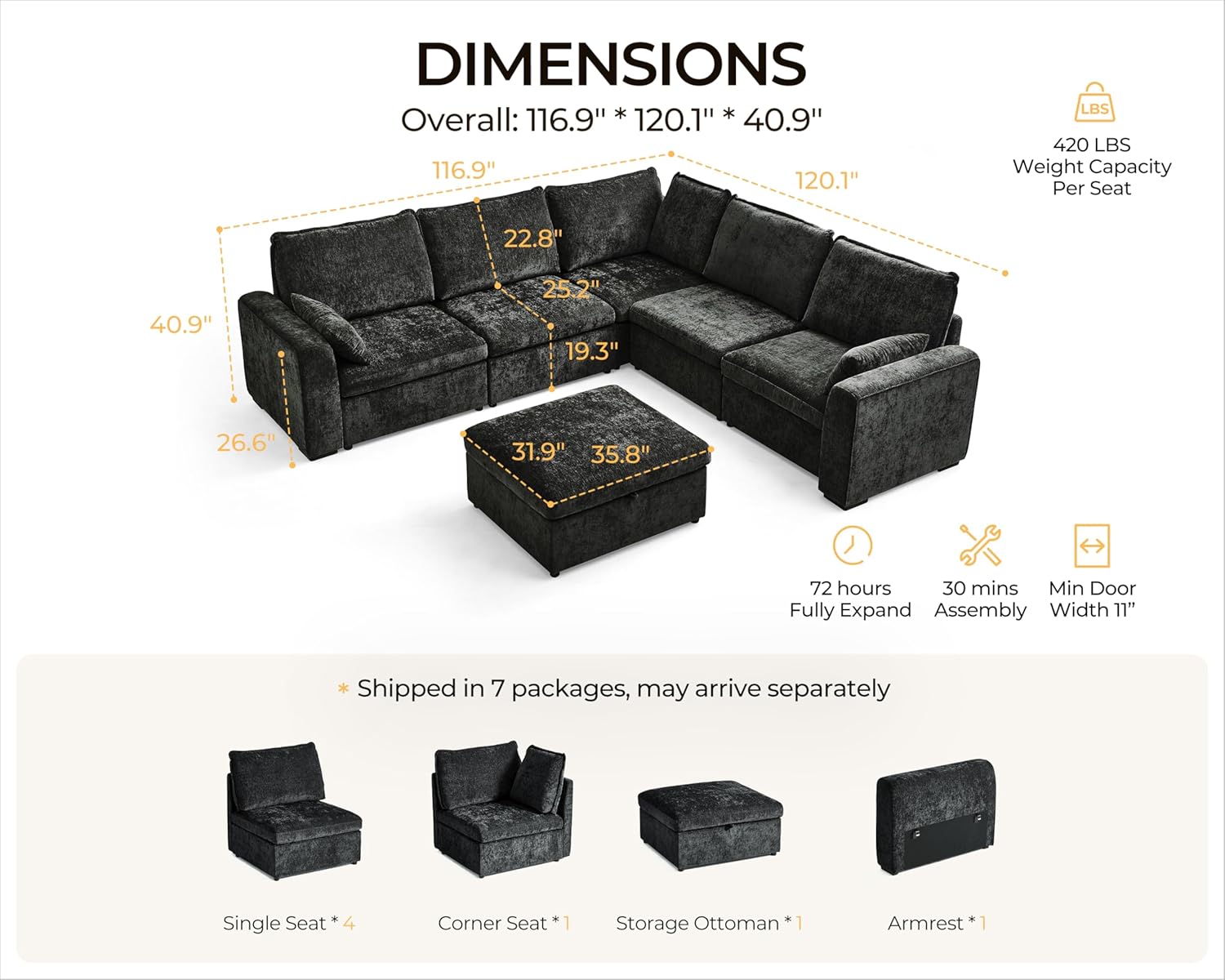 Oversized Modular Sofa Comfy Cloud Couch with Storage, Extra Deep Plush Sectional Sofa Set for
