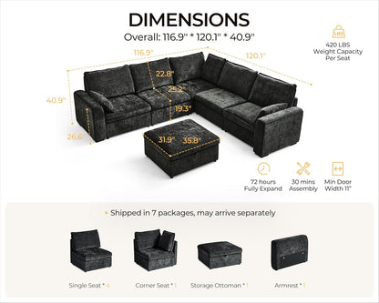 Oversized Modular Sofa Comfy Cloud Couch with Storage, Extra Deep Plush Sectional Sofa Set for