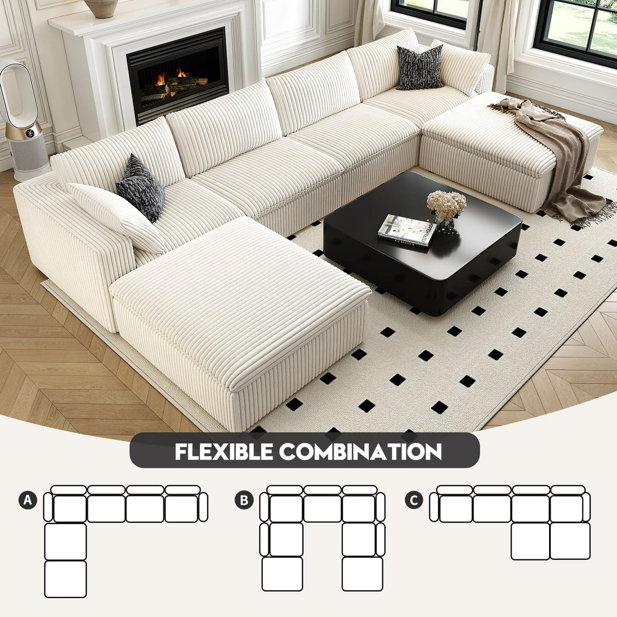 157.5" Cloud Couch Oversized Modular Sectional Sofa for Living Room,Modern Sofa with Deep